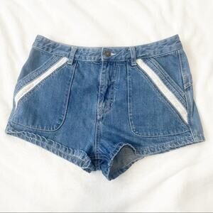 Free People denim shorts embroided size 30 blue Jeans white lace
